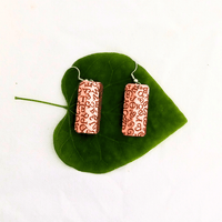 Sequoyah Rectangle Earrings with script on leaf