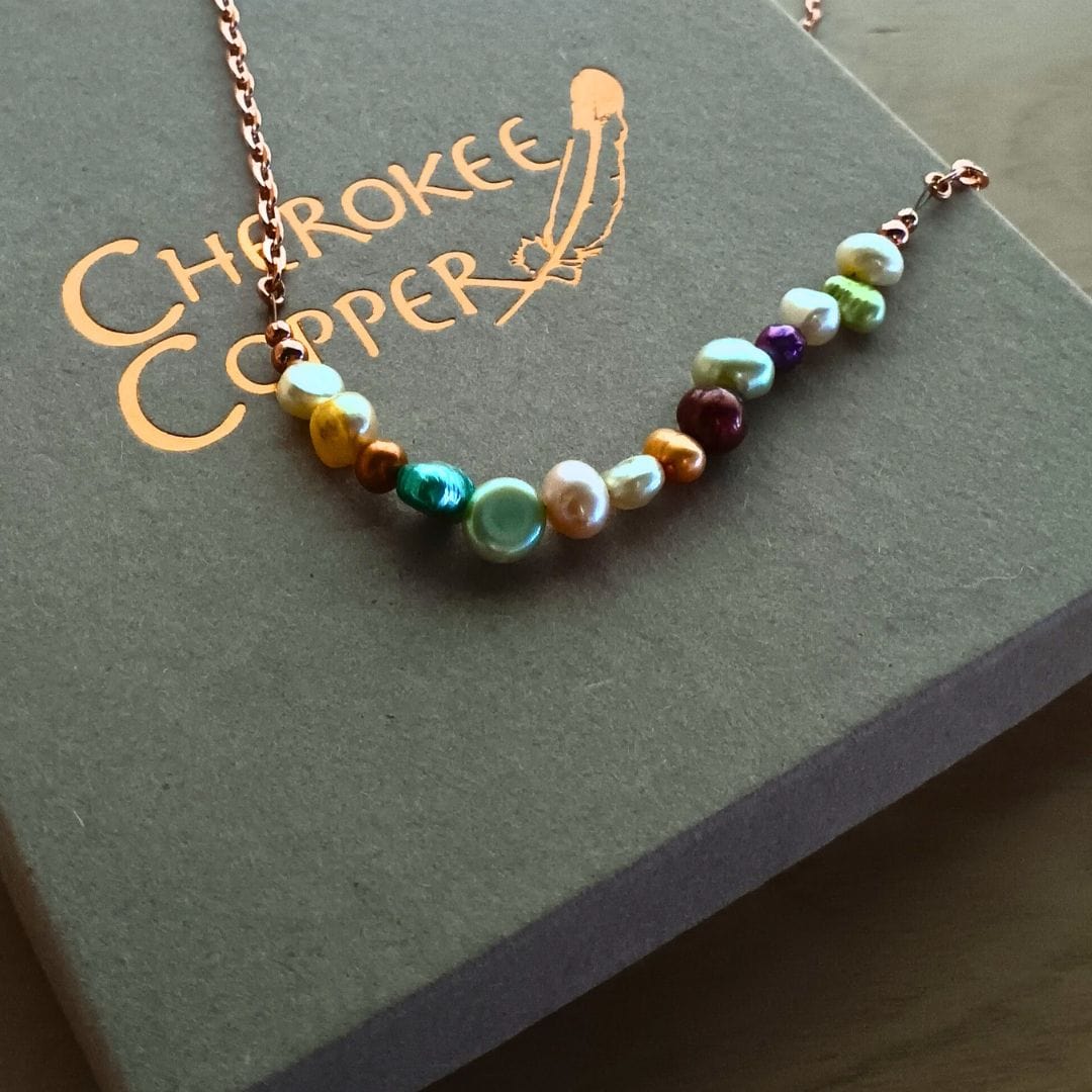 Three Sisters necklace on box