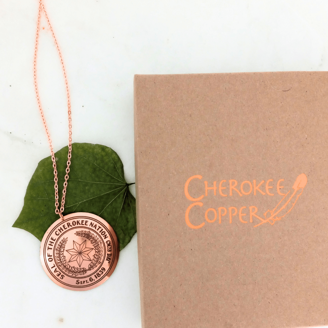 Cherokee Seal on Copper 2" medallion with Cherokee Copepr Box 