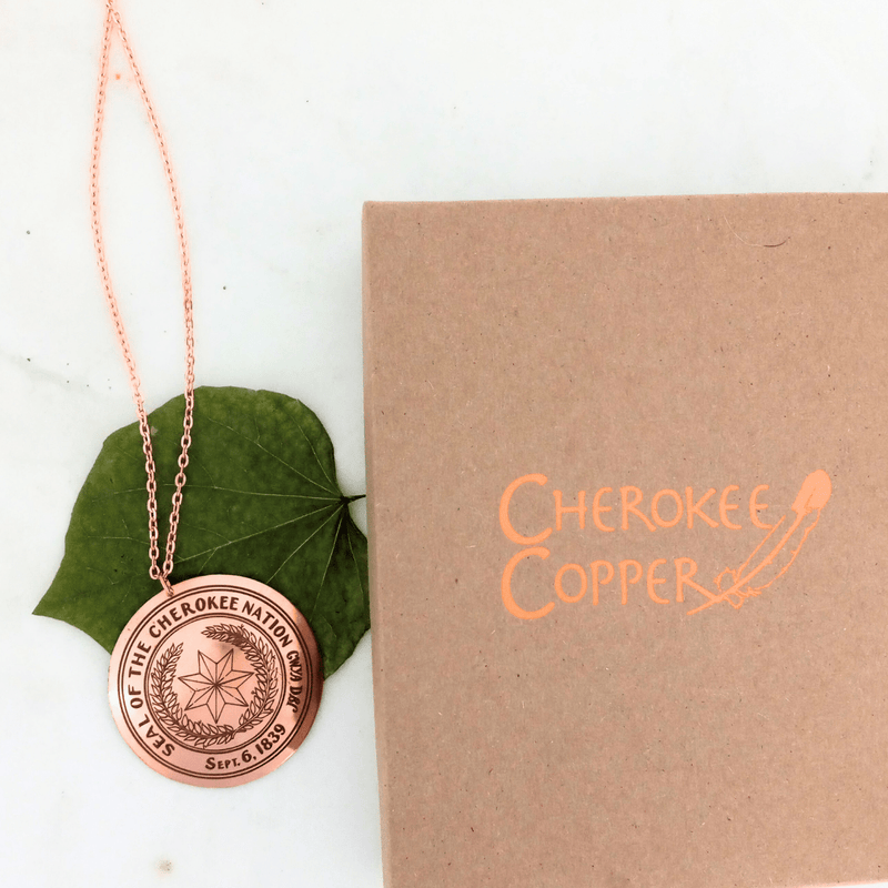 Cherokee Seal on Copper 2" medallion with Cherokee Copepr Box 