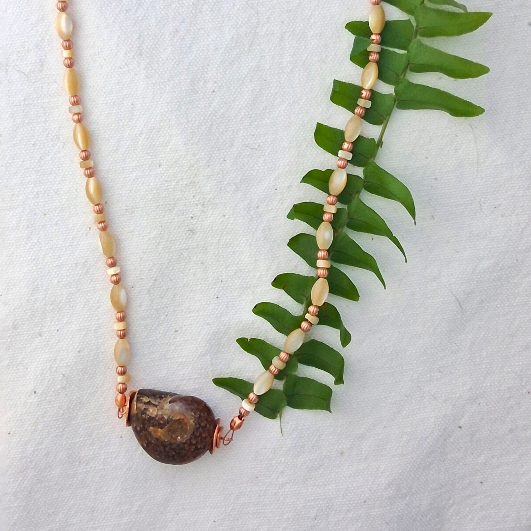 Ammonite Fosil and Mother of Pearl Necklace