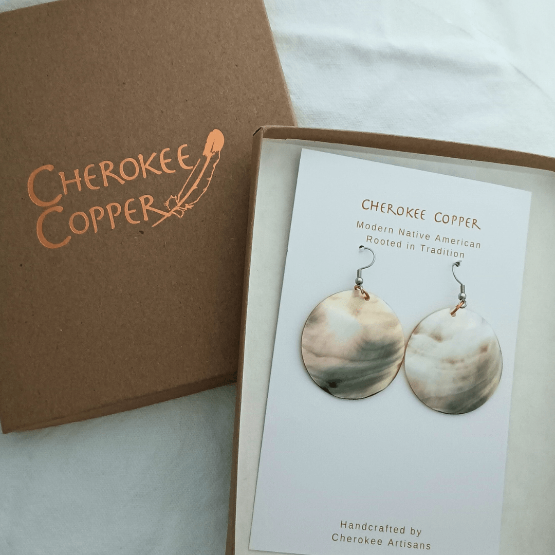 Black lip shell round earrings by Cherokee Copper