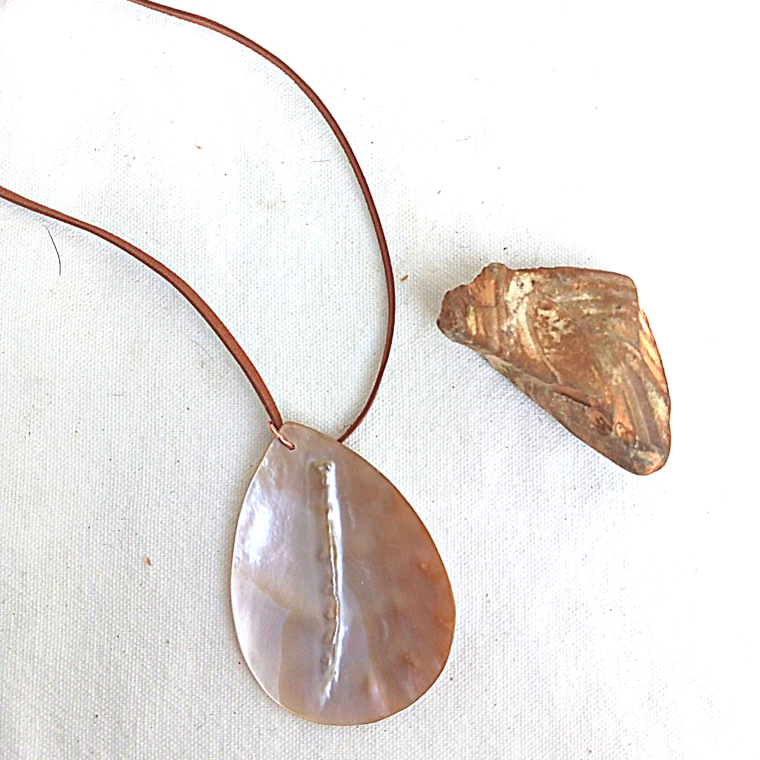Spiro Pearl -Teardrop Pendant Necklace on Deerhide