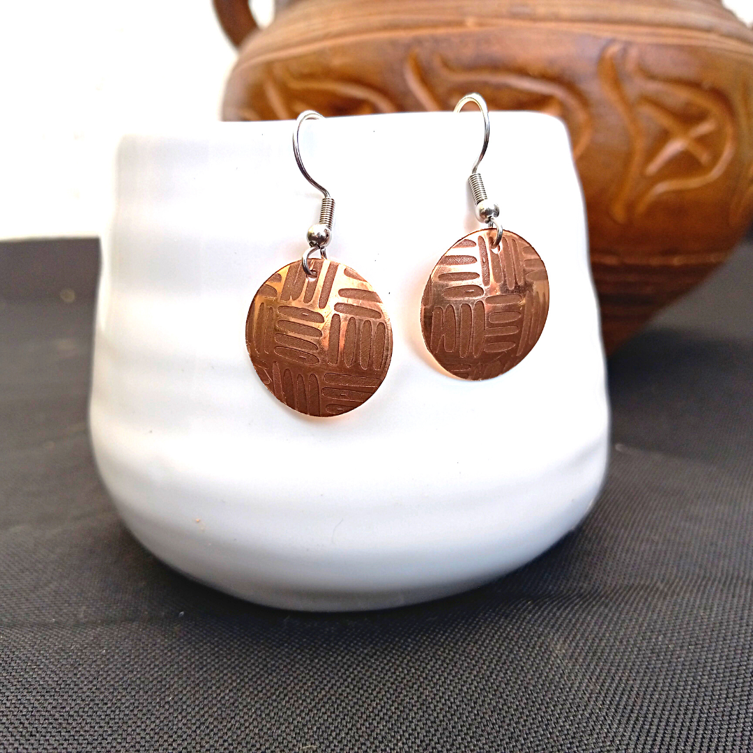 Didanissgi Copper Earrings - Cherokee Pottery Design Copper Earrings