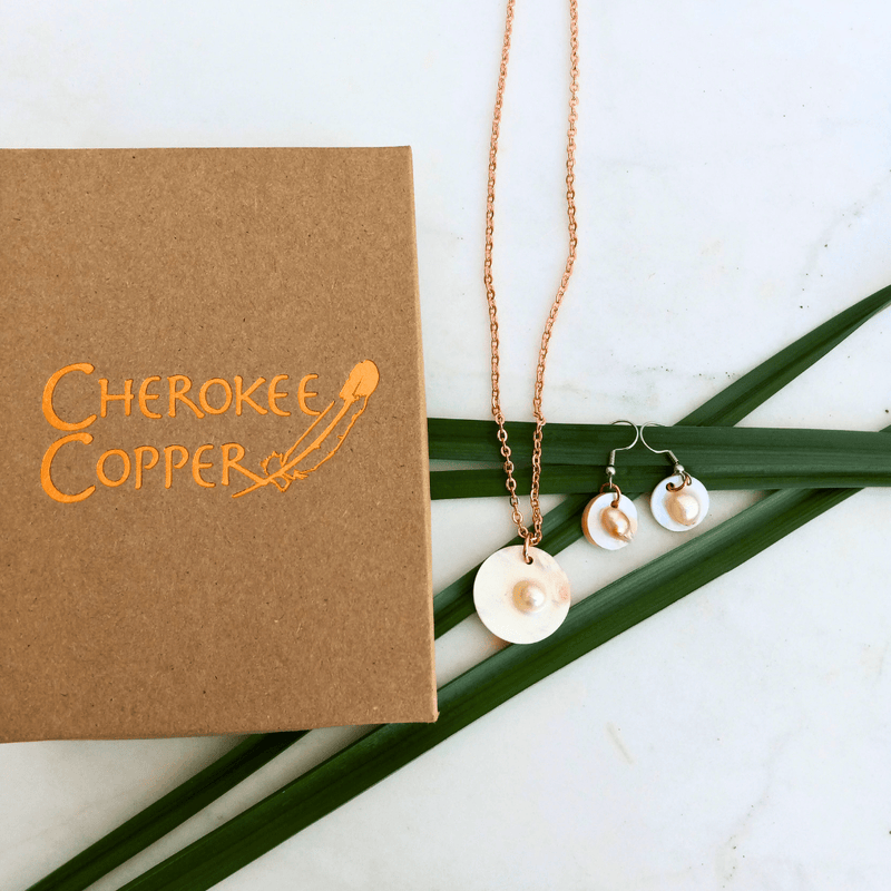 Cherokee Copper necklace and earrings set with box.